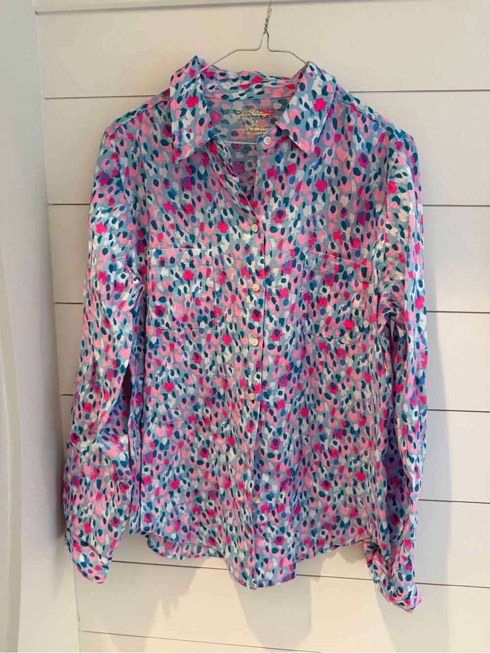 Lilly Pulitzer Bright Multi-Spot Button-Up Blouse - Pink & Blue